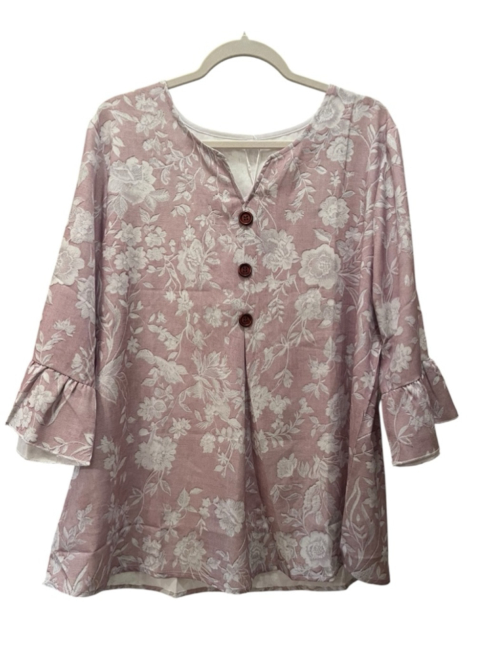 NWT Women's Unbranded Pink & White Floral Blouse XL